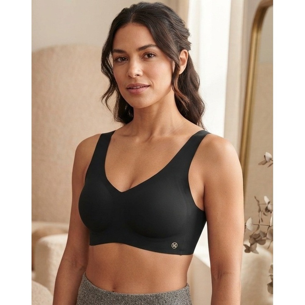 Honeylove V-Neck Wireless Seamless Bra Women's L Black Stretch Pullover LWBR0101